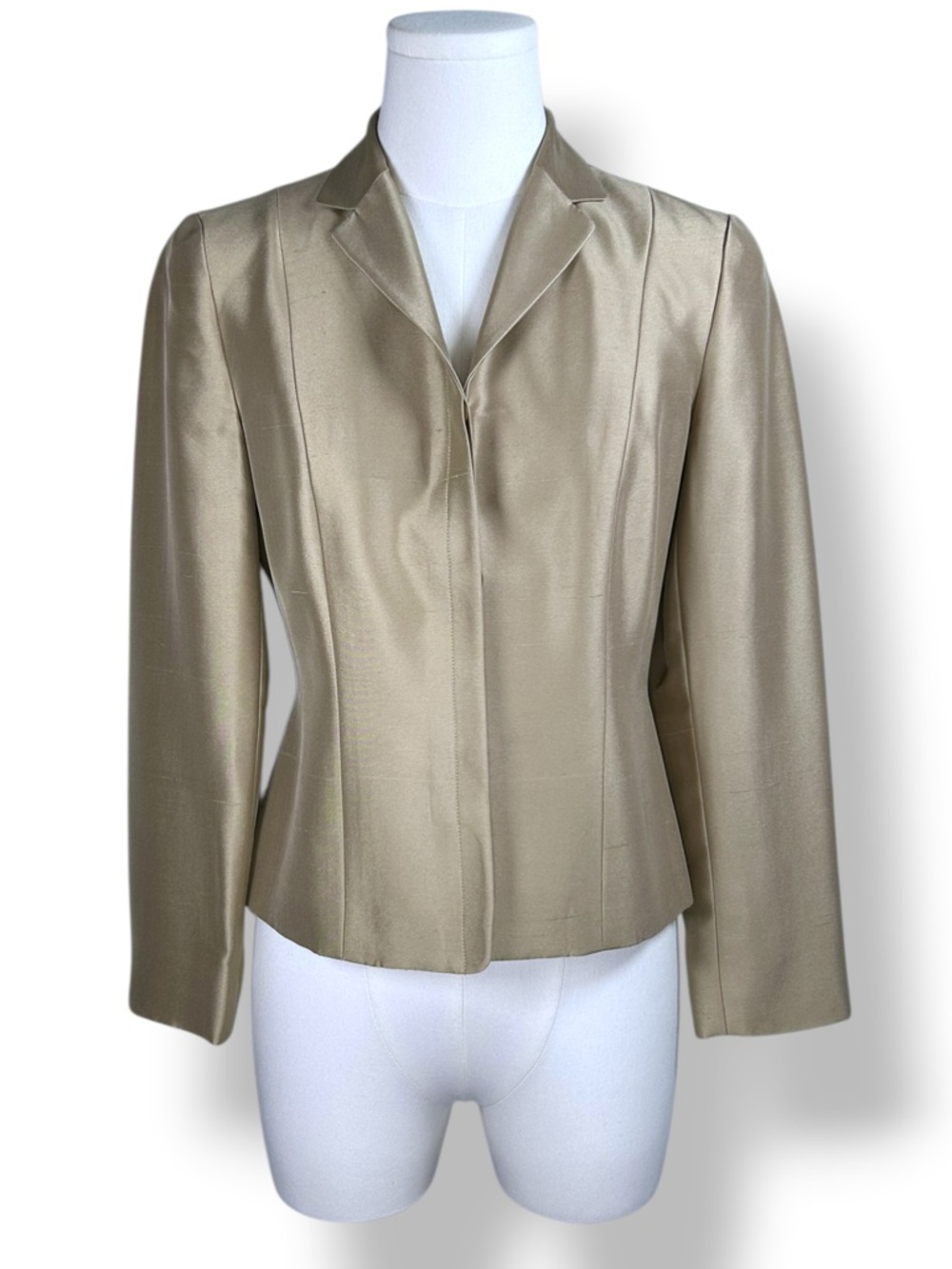 Ann Taylor Petites Silk Blazer Gold Champagne Jacket Cropped Tailored 2P - Picture 3 of 4